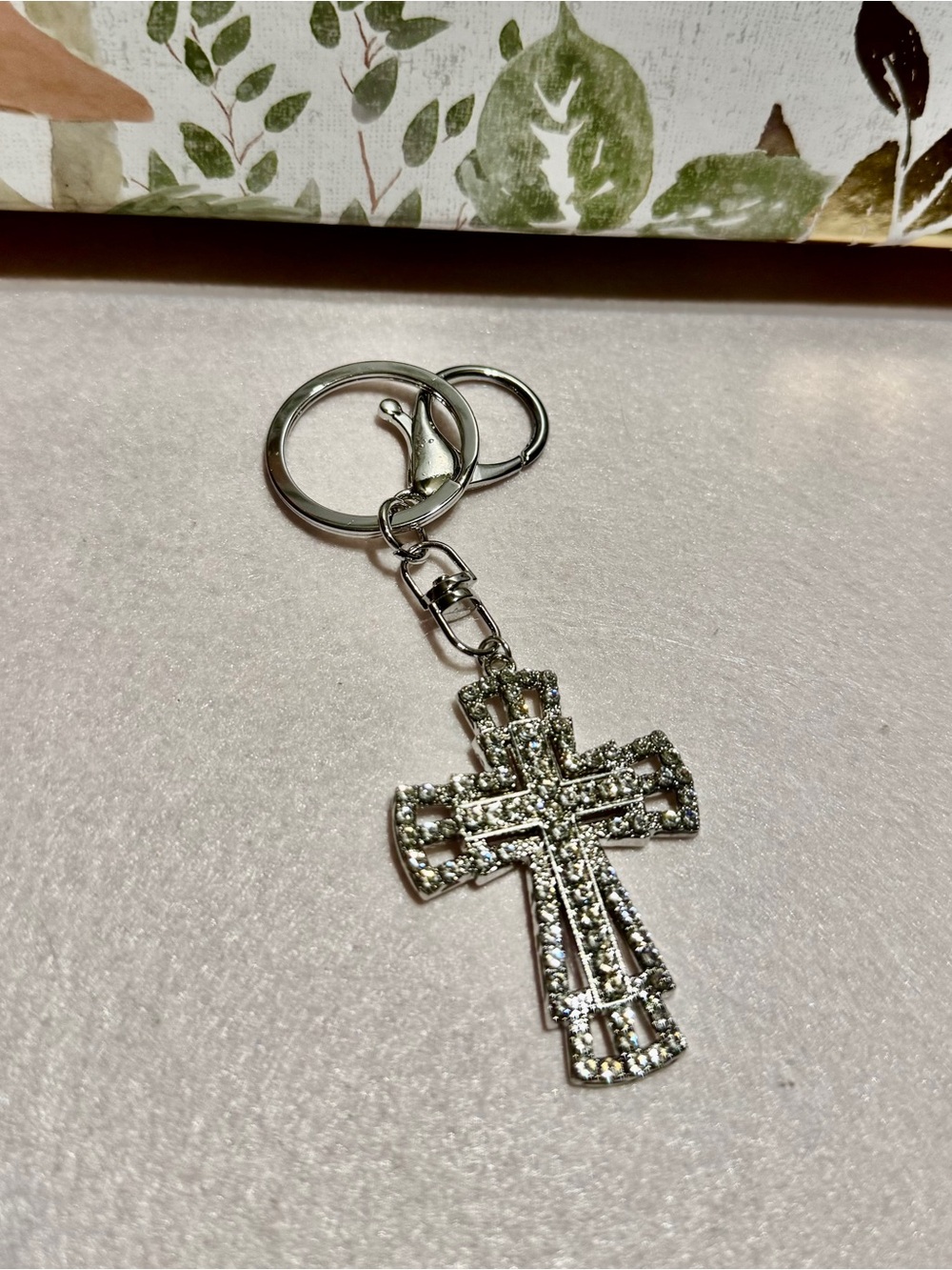 Cross Rhinestone Silver Bag Charm/Keychain New Blingy